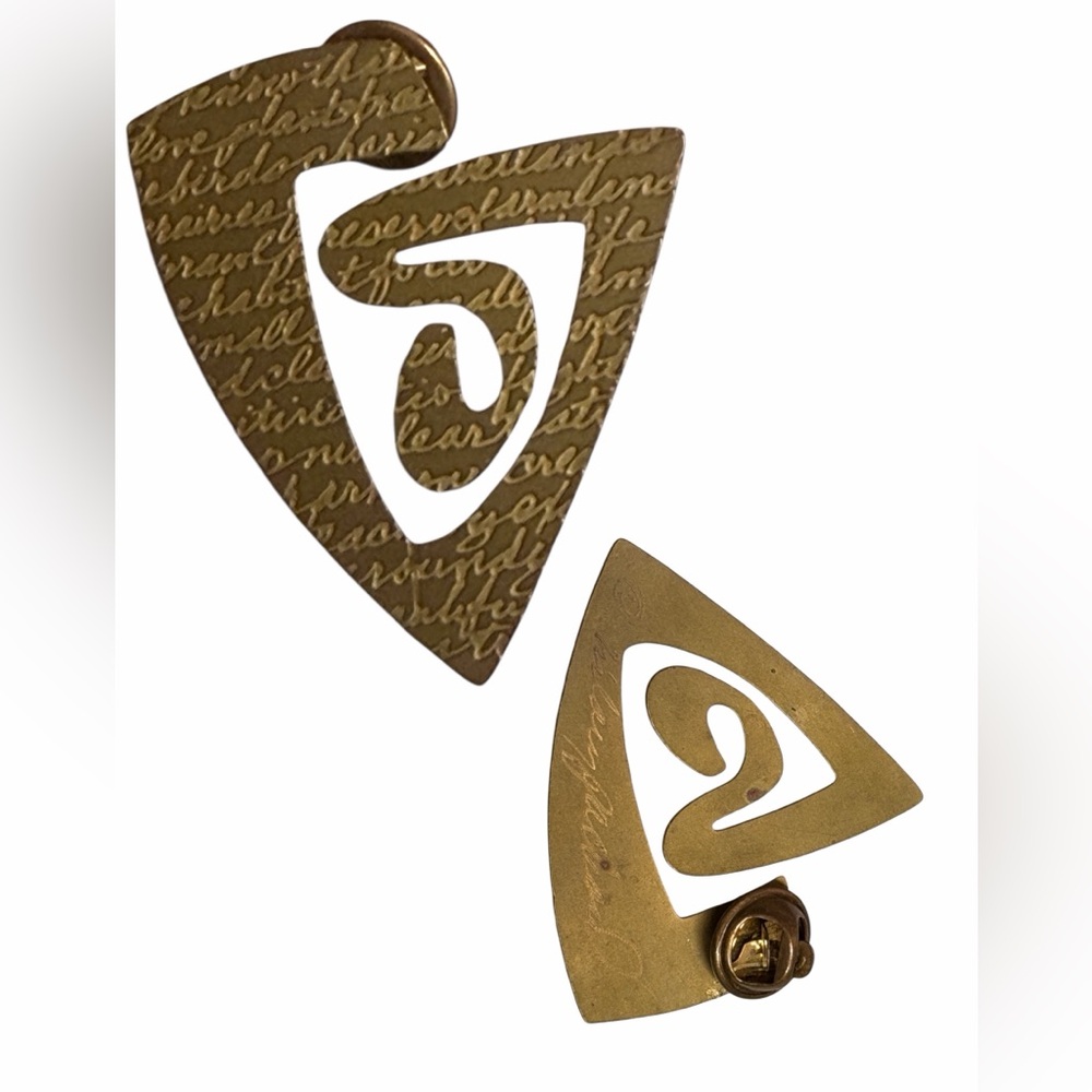 Signed Hilary Packard Modernist Brass Brooch | Artisan Abstract Pin | 1990s